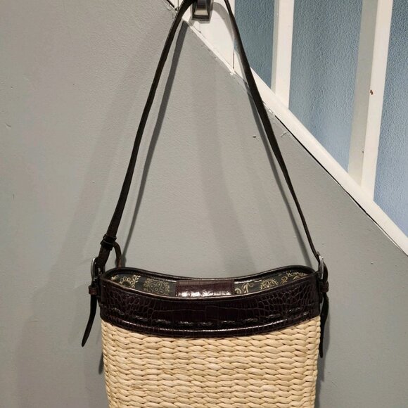 Brighton Straw Woven Braided/Crocodile Leather Shoulderbag - Picture 2 of 6